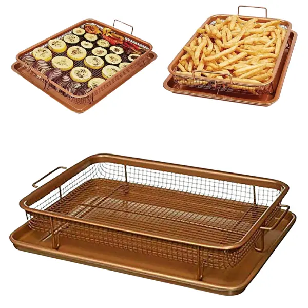 Copper Crisping Tray Copper Crisper Non-Stick Oven Mesh Baking Tray Chips Basket Non-stick,Oven-safe,Crispy Results,Easy Cleaning,Even Heating Bakeware 0