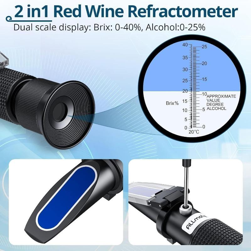ALLmeter Dual Scale Refractometer for Wine Making (Brix 0-40%, Alcohol 0-25%) with Automatic Temperature Compensation (ATC) Sugar/Alcohol Refractometer for Home Wine Brewing 5
