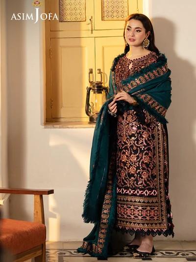 Product Introduction of Asimjofa Pashmina stitched pakistni Black dress womenwear Embroidered Casual Comfort 3