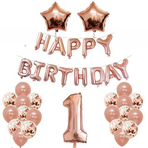 Rose Gold Happy Birthday Foil Set with Age Number also With Latex & Confetti Star Balloons Pack Decor Decoration birthday  balloons 3