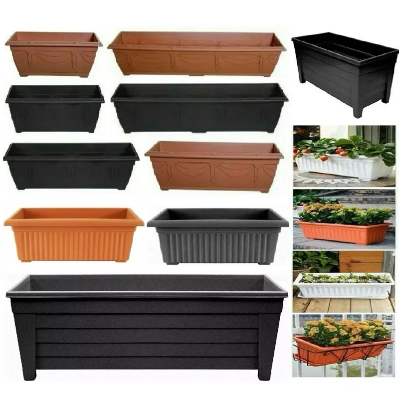 Long Square Plastic Plant Planter for Herb and Flower Pots - Indoor and Outdoor Garden