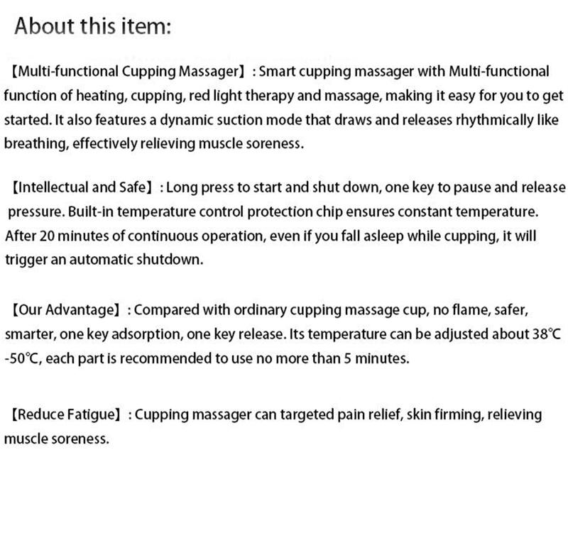 【Special Promotion】 Multi-functional Smart Cupping Massager, Smart Dynamic Cupping Device, Red Light Hot Compress, Gua Sha Massage Tool Type C Charging Massager Portable Electric Cupping Kit with 12 Level Temperature and Suction for  Relief Muscle Comfort 7