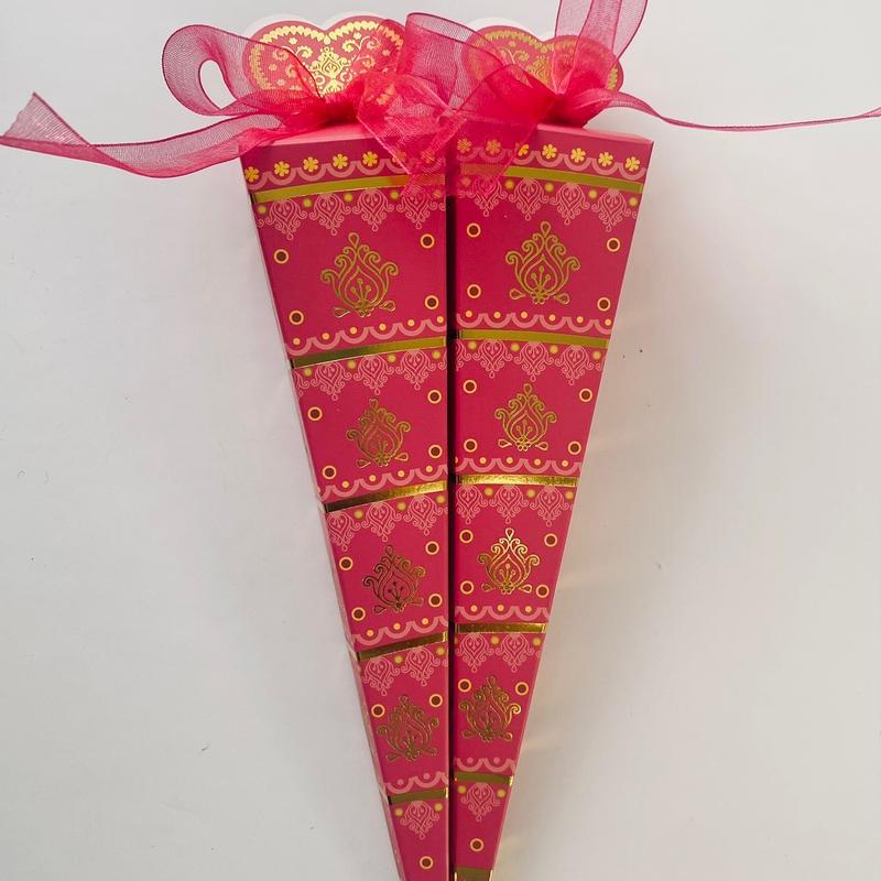 Desi Wedding Favours Mendhi Dholki Cone Favour Boxes Party Gifts Orange and Pink 1