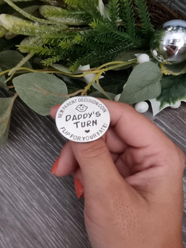 Parent decision coin, baby shower, mummy, daddy, novelty fun gift, new mum and dad, present, stocking filler, handmade, new parent 4