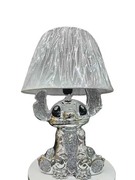 Bling Crushed Diamond Stitch Table Lamp with Silver Shade Ceramic Base Sparkling Bedside Home Decor Gift Silver