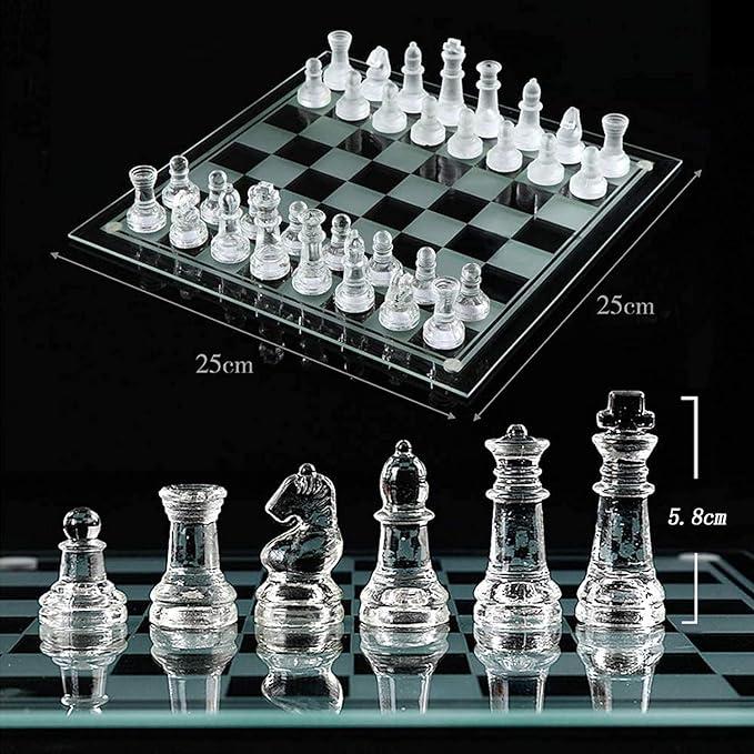 Glass Chess Set, Frosted Polished Glass Chess Board Set Glass Chess and Concepts Set Crystal Chess Board Youth Adults Play Set, Classic Chest Pieces Board Case, Board Game for Family, Friends, Adults, Gift, Christmas, Thanksgiving 2