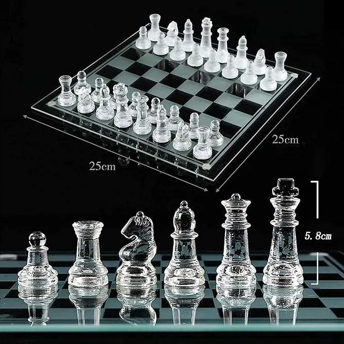 Glass Chess Set, Frosted Polished Glass Chess Board Set Glass Chess and Concepts Set Crystal Chess Board Youth Adults Play Set, Classic Chest Pieces Board Case, Board Game for Family, Friends, Adults, Gift, Christmas, Thanksgiving 1
