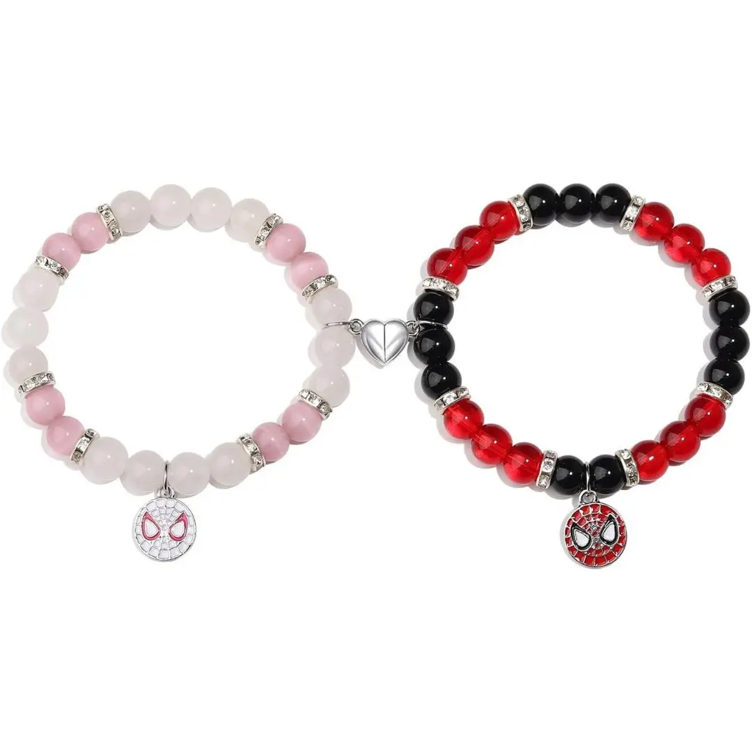 Spider Bracelet Set with Magnetic Buckle and Spider Man Pendant, Mixed Material Accessory for Best Friend and Companion