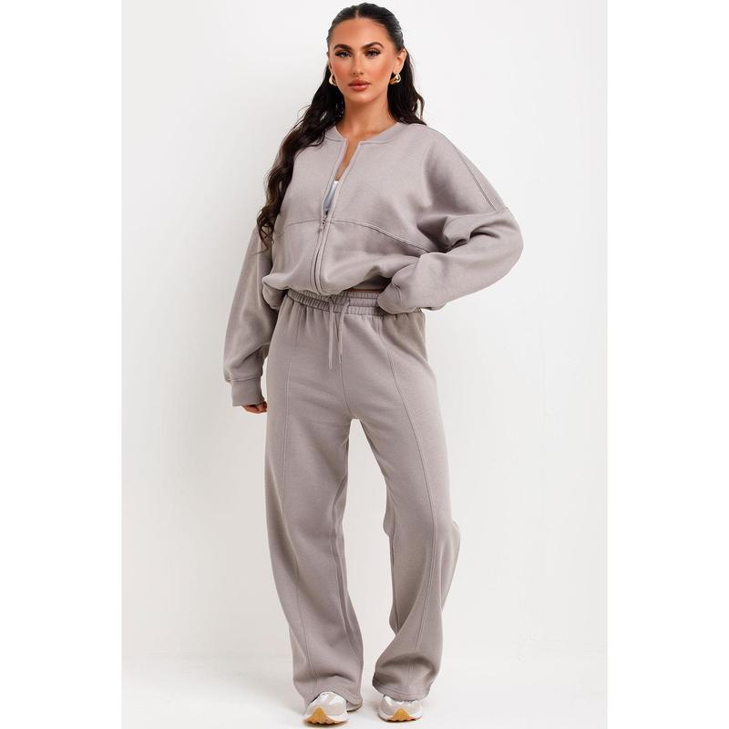 Bomber Sweatshirt With Zip And Joggers Loungewear Set Dove Grey 5