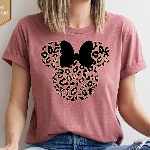 Leopard Print Minnie Mouse Shirt, Cute Mom Shirt, Leopard Minnie Ear Shirt, Leopard Women Shirt, Family Vacation Shirts 5