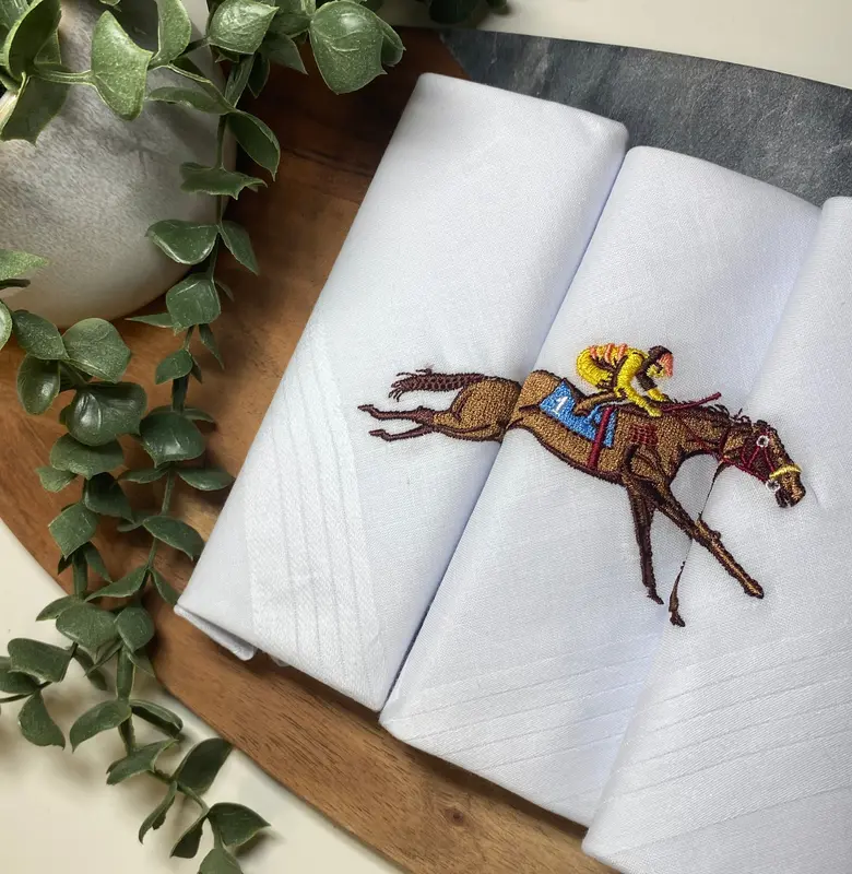 Warwick & Vance Men's Cotton Handkerchief with Horse & Jockey Embroidery, 3-Pack 3