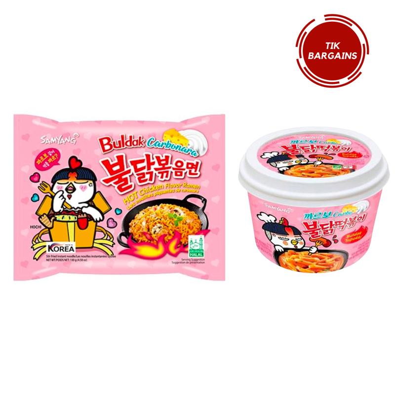 Samsam&Samyang Korean Style Instant Tteokbokki, Topokki Meal Set - Carbonara & Cheese Flavor Ramen, Spicy Hot Chicken Buldak Noodles, Fire Noodles Buldak Bokkeum, and Rice Cake Topokki Food 6