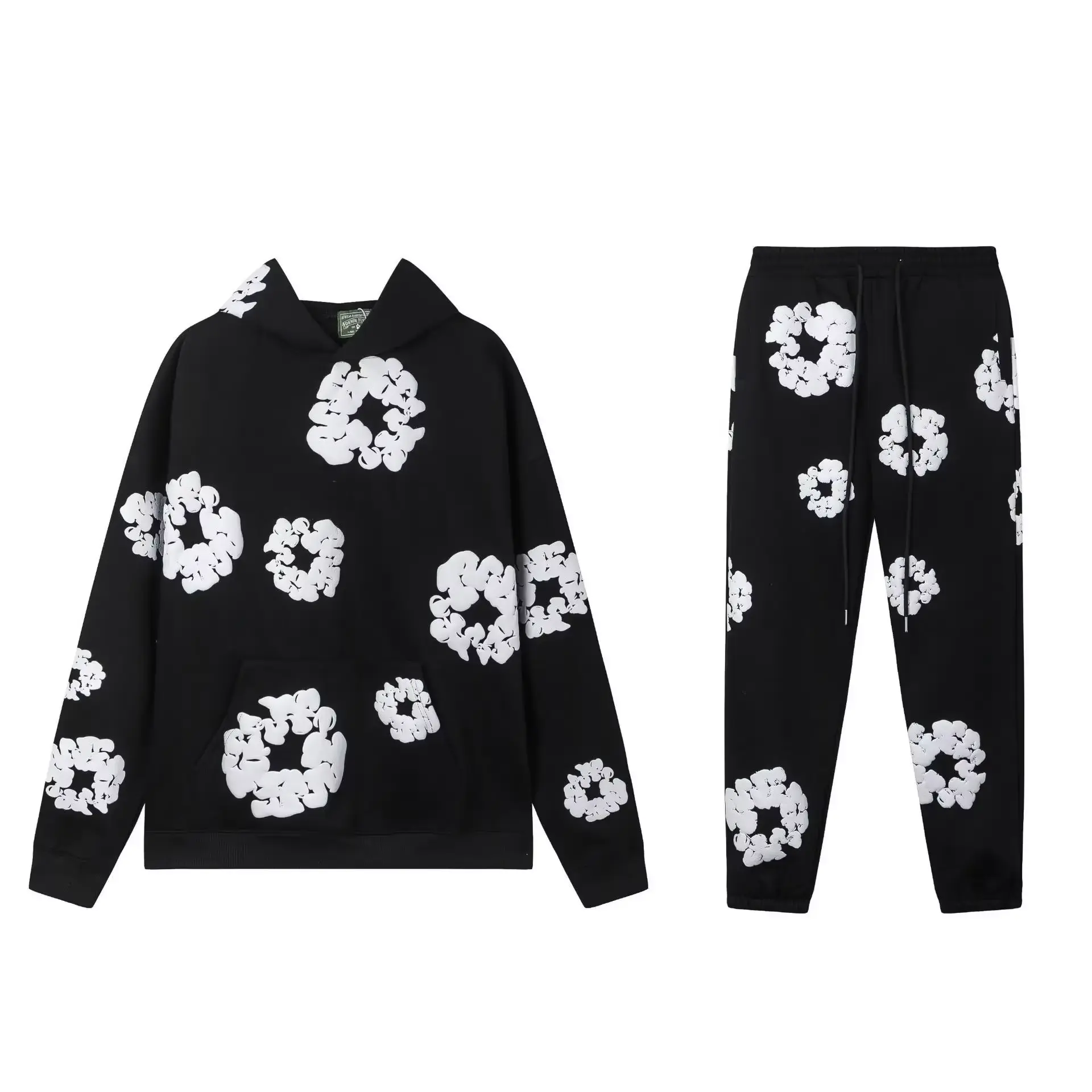 Spring autumn winter women's hoodie and trousers set men's and women's sportswear foam print hoodie sweatpants two piece set sportswear y2k Floral