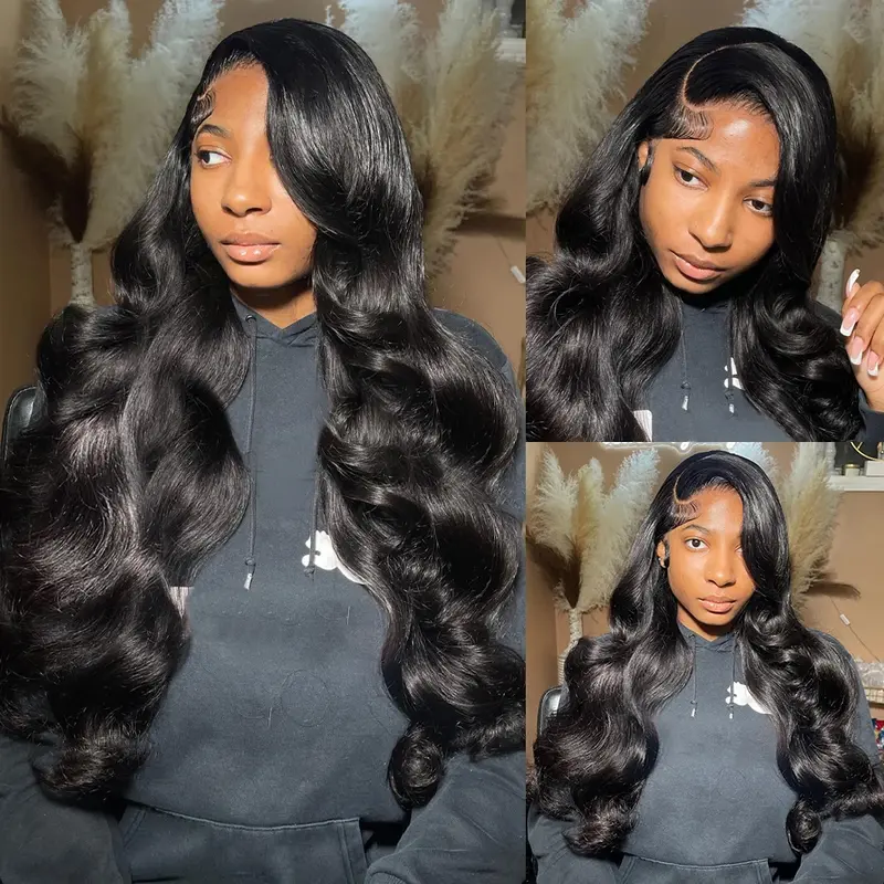 Body Wave Lace Front Wigs Human Hair Pre Plucked 13x6 HD Transparent Lace Front Wigs Human Hair Pre Plucked Brazilian Virgin Human Hair Wigs for Women 13x4 Glueless Lace Frontal Wig Natural Black 7