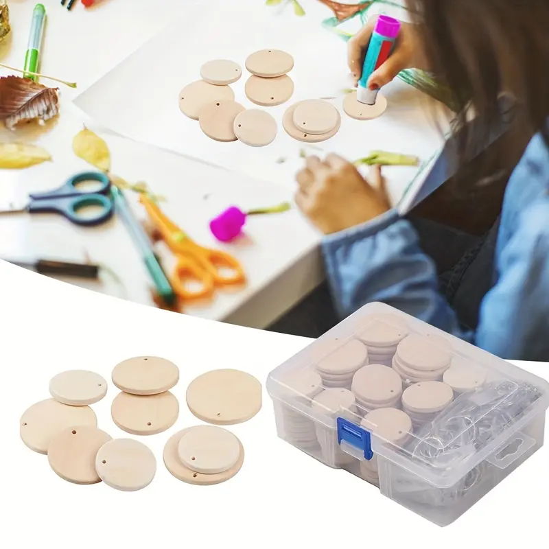 50pcs DIY Wooden Round Pendant Keychain Making Kit - Create Your Own Customizable Keychain Accessories with Key Rings - Perfect for Craft Enthusiasts and Gift Giving 8