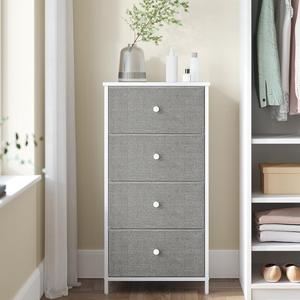 SONGMICS HOME Chest of Drawers Bedroom, Drawer Storage Unit, Dresser with 4 Fabric Drawers, Metal Frame, Tall and Slim, for Closet
