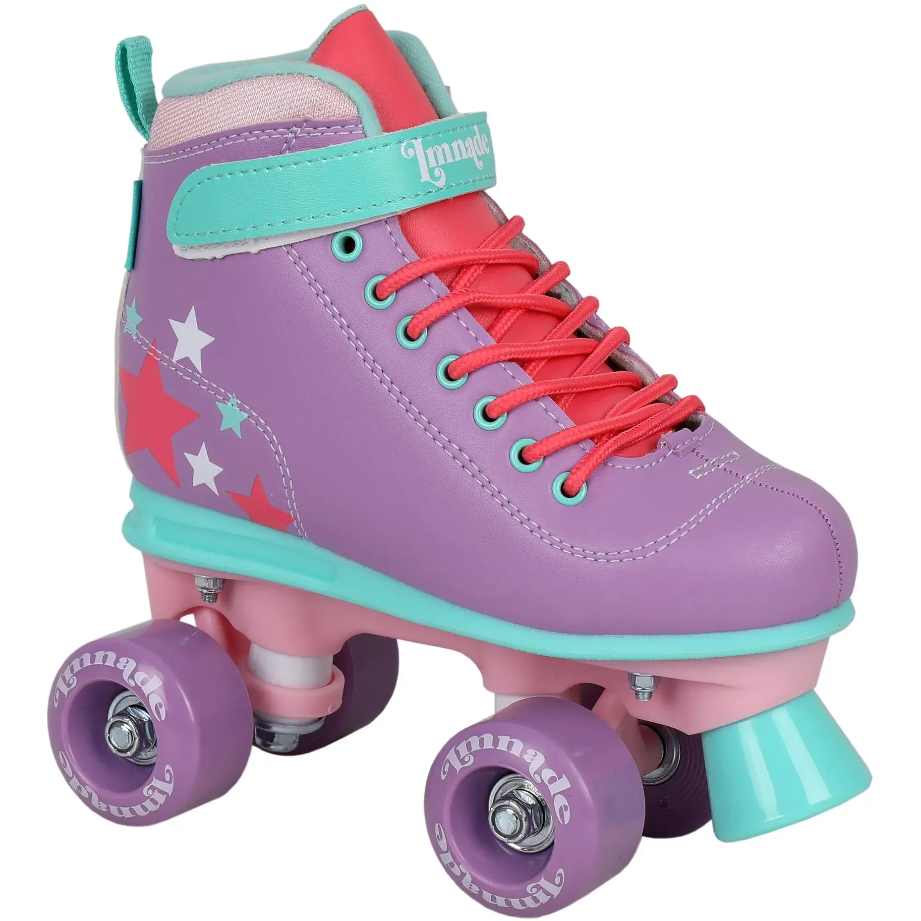 LMNADE Vibe Quad Roller Skates - Stars Purple, Semi-Soft Vegan Friendly Kids Recreational Quad Skates For Indoor & Outdoor Use