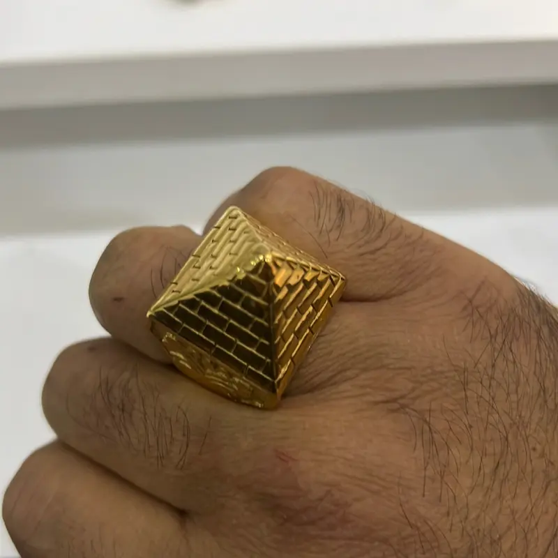 Large heavy pyramid ring gold and silver plated stainless Steel 2