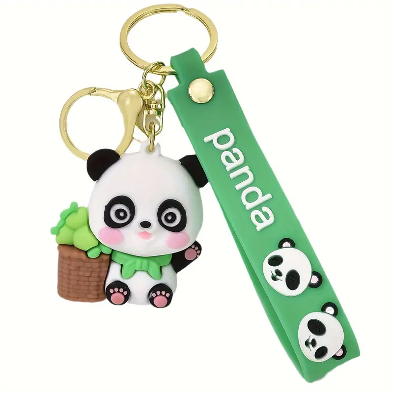 1pc Cartoon Panda Silicone Keychain, Cute Animal Theme Charm for Keys, Backpack, Car - Novelty Women's Accessory, Christmas Gift, Round Ring Clasp 6