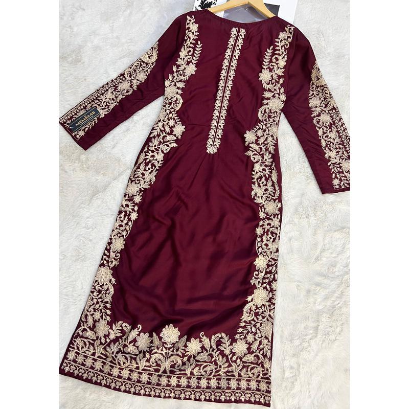 HK271 Jabeen - Maroon Linen Oufit 7