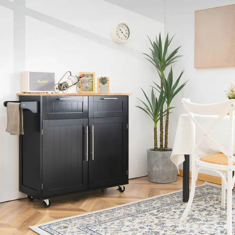 COSTWAY Rolling Kitchen Island with 2-Door Storage Cabinet 5