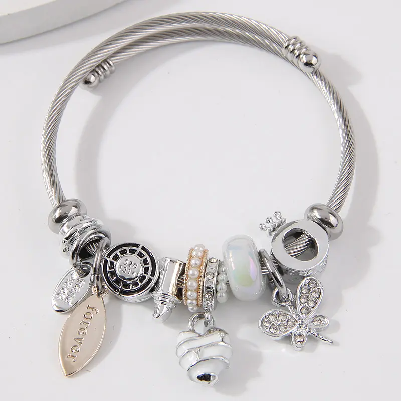 Gift Message  Charm Bracelet  with Charms -  Stainless Steel 3