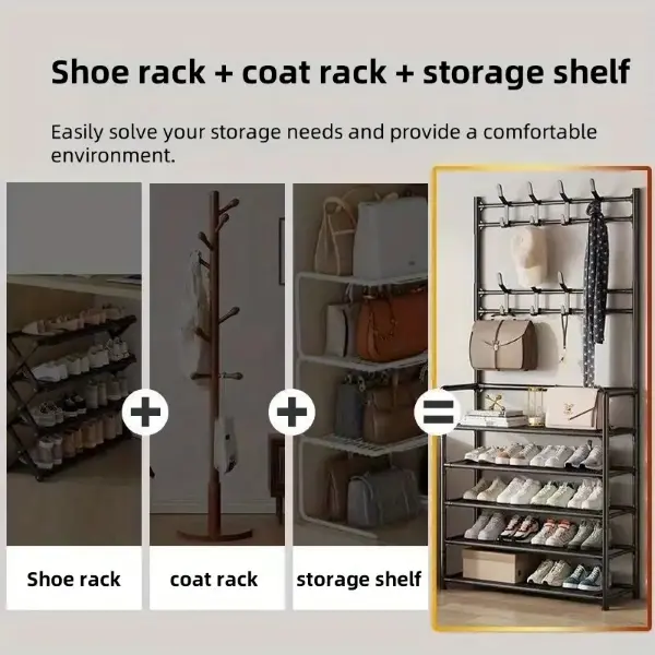FROM UK -5Layer Metal Storage Rack having 8 Safe Hooks Large Capacity Organizers for Clothes, Shoes, Hats, Bags, Umbrellas. For Bedroom Hallway Entryway Living Room Bathroom Storage Shelf. Free Standing Space-Saver. Home Gift Idea stand 3