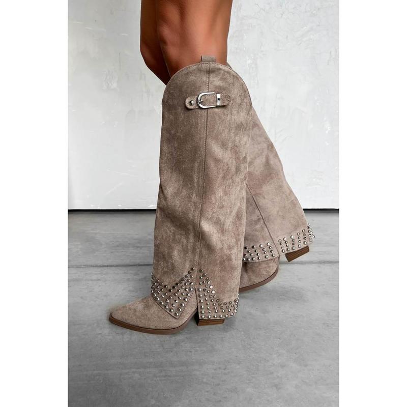 COUNTY Flared Cowboy Western Boots - Beige 1