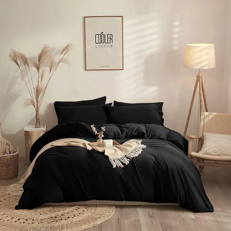 100% Egyptian Cotton Duvet Cover Set |200 Thread Count Plain Dyed Duvet Quilt Cover Set With Free Pillowcases| Non-Iron Easy-care Bedding Set - Single Double King Super King Sizes 3