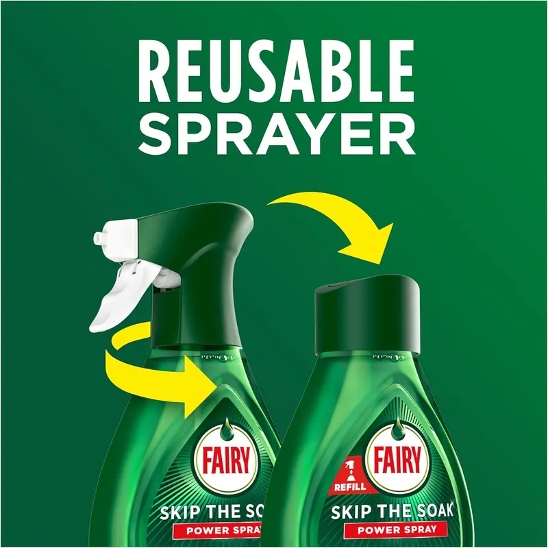 Fairy Skip the Soak Dish Power Spray + Refill Lemon 1300ml - Effective Grease Remover Spray for Kitchen, Fast & Effortless Clean - Household 2