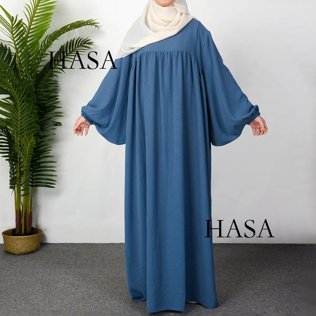 HS0429  Long Sleeves, Solid Color, Loose Fit, Solid Color Crepe Abaya women closed