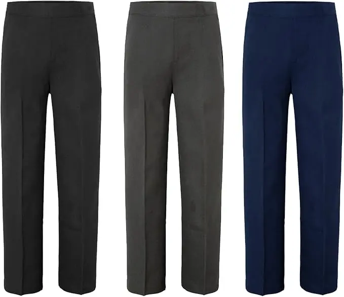 Anzie Children Pull Up Trousers Boys Kids Junior Toddlers School Nursery Uniform Half Elasticated Waist Formal Plain Classic Pull On Flat Front Teflon Pants Trouser 2-13 Years 0