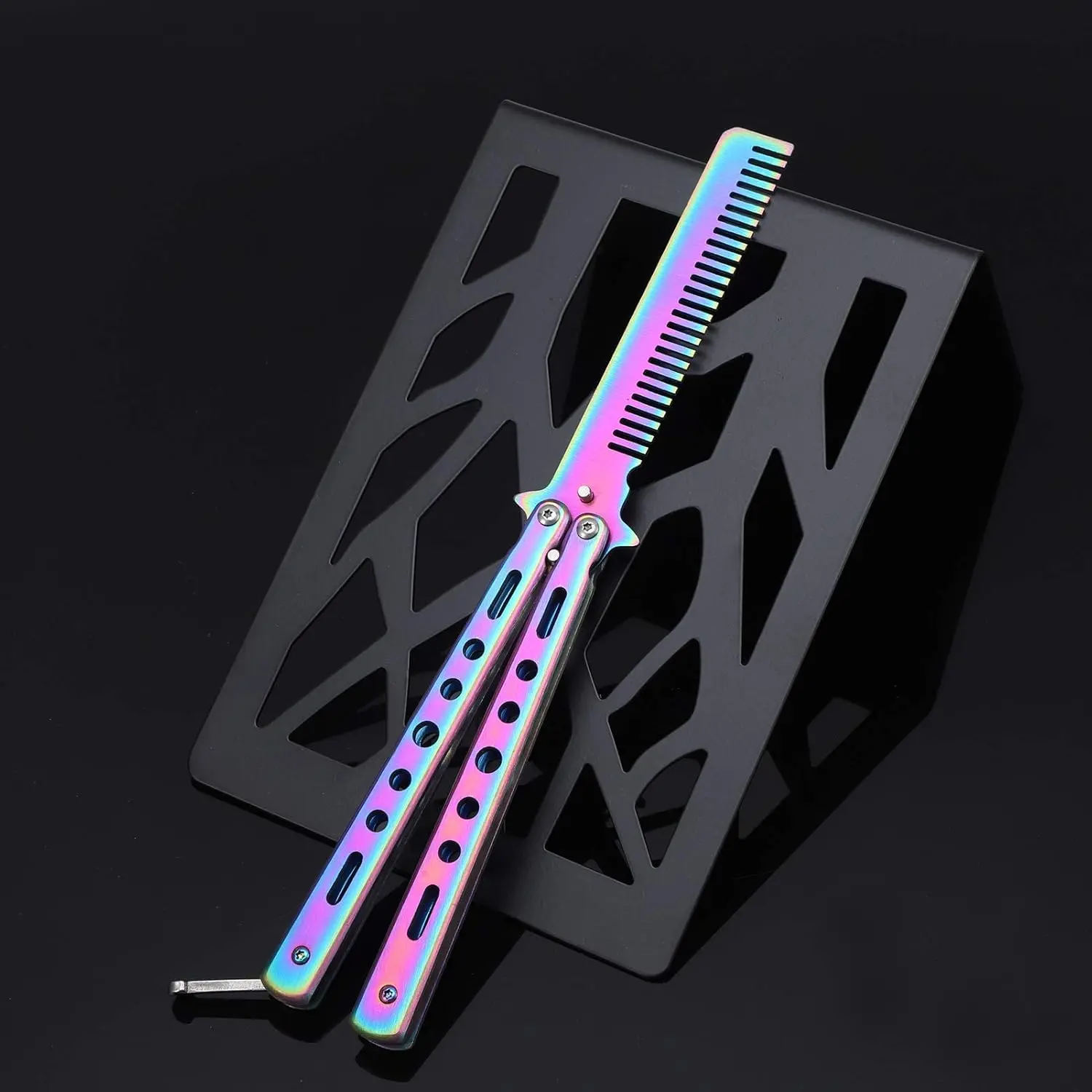 Butterfly Comb, Rainbow Butterfly Pocket Comb Training-Metal Comb Salon Beauty Tool for Hair Beard Haircare Daily Stainless Stainless Steel Heatless