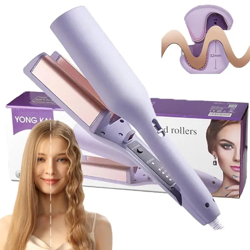 French Wave Curling Iron, Egg-Roll Hairstyle Water Ripple V-Shaped Spring Sale, 4 Gears Temperature Fast Heating Ceramic Barrel, 32mm Mermaid Wave Wand for Long or Short Hair