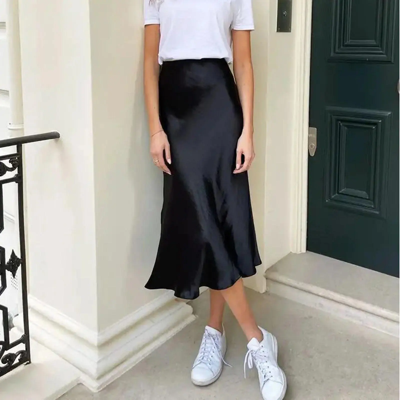 2024 Summer Chic Office Satin Midi Skirt Women Fashion Korean Casual High Waist Elegant Slim Long Skirt Chic Female Office Lady