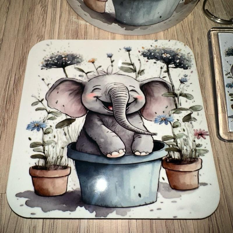 Smiley elephant mug gift set, Elephant gift, Elephant Mug Ceramic Drinkware Printed Reuse Washable Reusable 4
