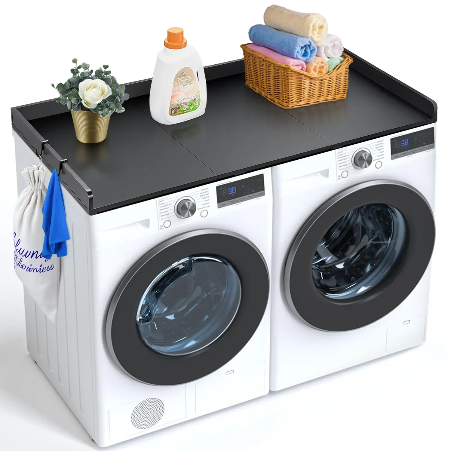 VEVOR Washer Dryer Countertop with 3 Splicing Panels, 54" x 27" Wooden Washer and Dryer Countertop with Non-Slip Pads, Water-Resistant Laundry Topper for Laundry Room Organization and Storage, Black