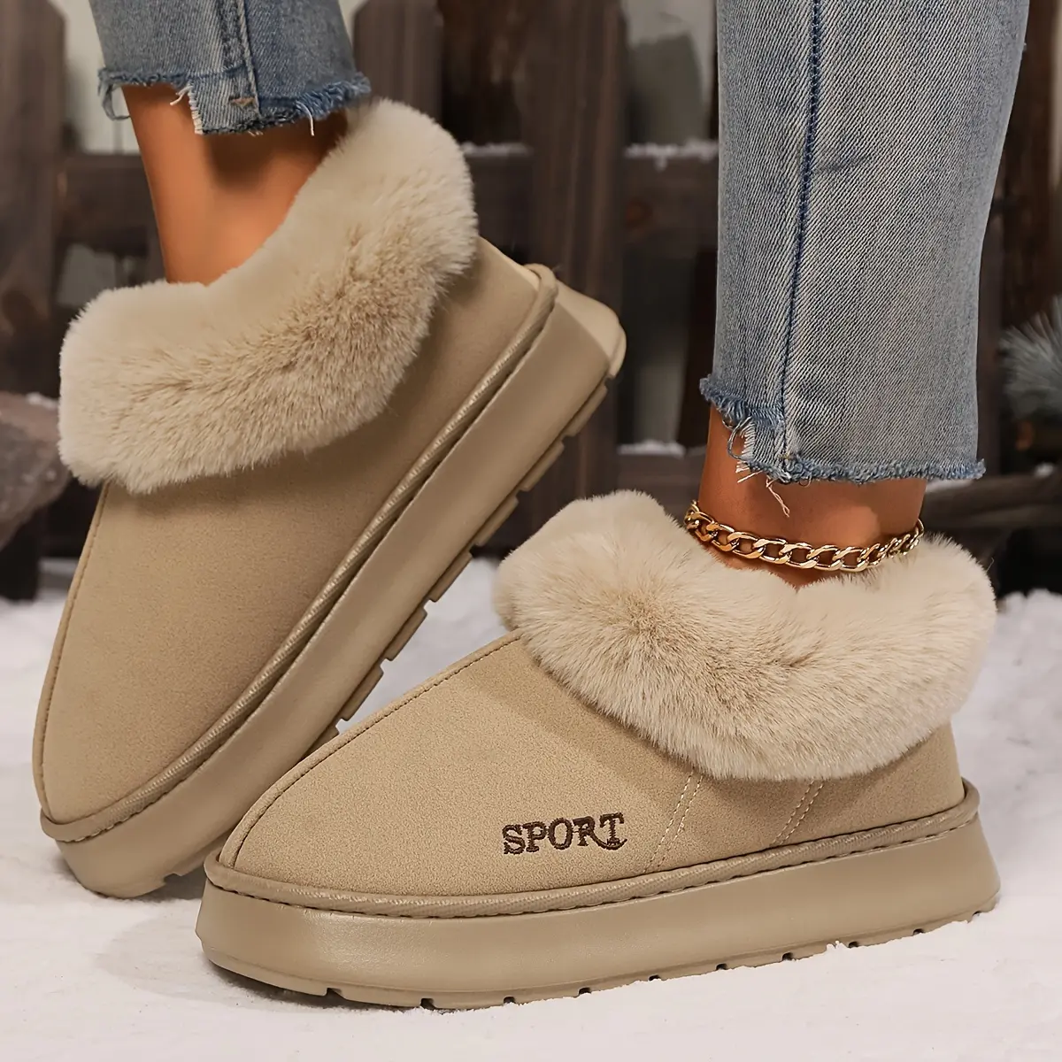 Women's Solid Color Fluffy Slippers, Soft Sole Platform Plush Lined Warm Shoes, Non-slip Floor Mute Shoes Girl Walking Shoes Footwear Slide Flipflop Flatform