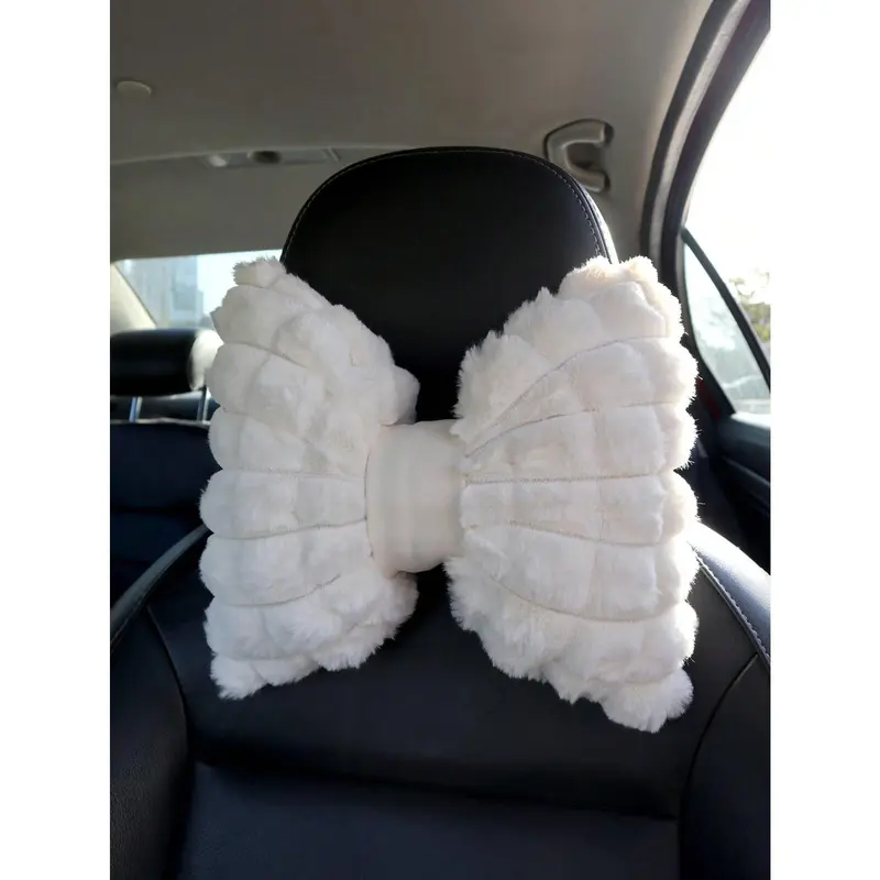 E&I     One Winter Warm Grid Pattern Car Neck Pillow in Plush Bowknot Style 4