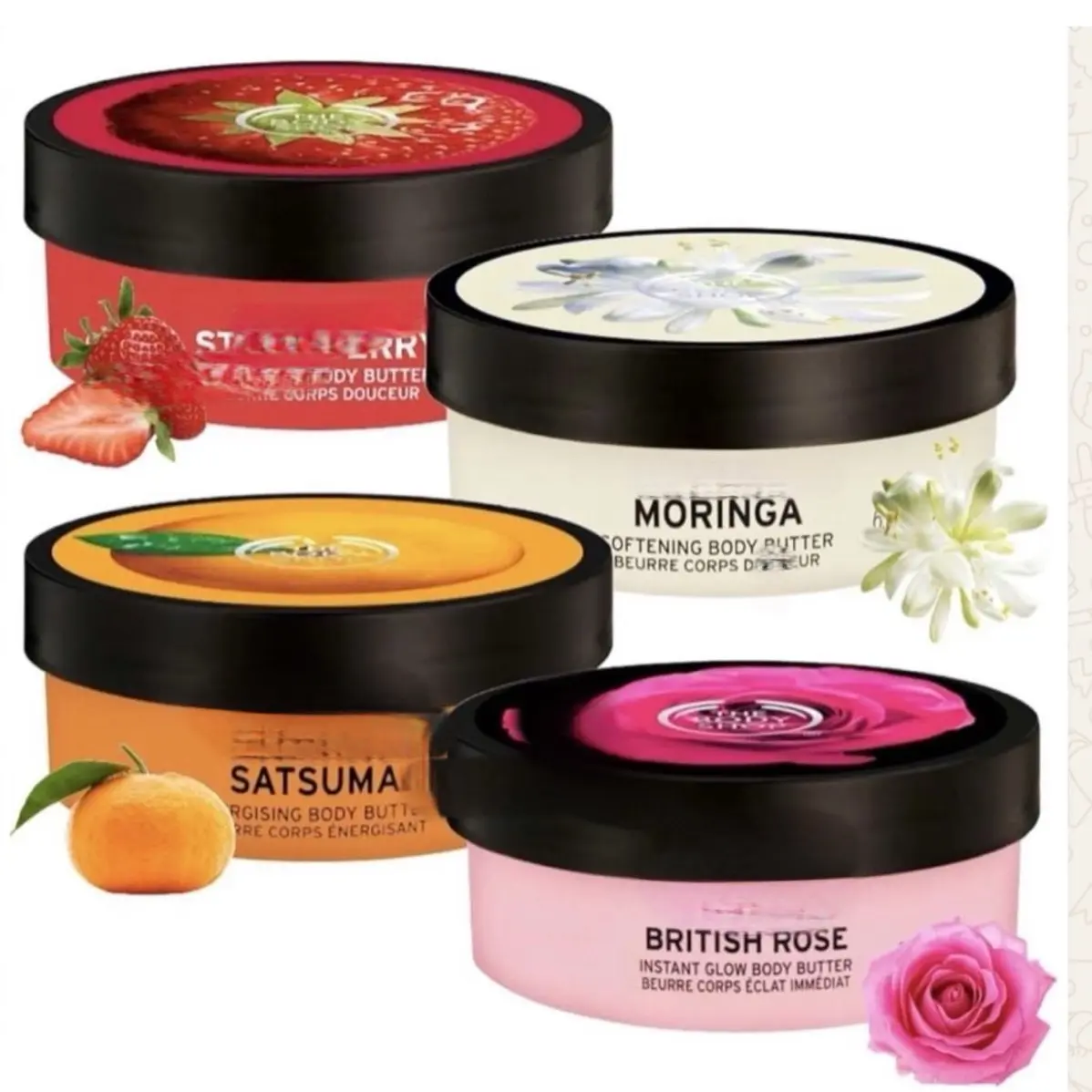 6 x 50ml Tubs Mix of 2 Strawberry, 2 Moringa, 2 Satsuma Body Butter Cream - Total 300ml - Moisturizers, Body Care Skin Care Comfort