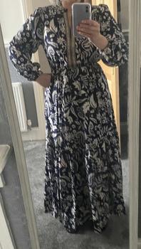 Product Review of Women's Floral Print Embroidered Trim Bishop Sleeve Notch Neck A-line Long Dress, Dresses for Women, Boho Spring & Fall Summer, Maxi Dresses for Vacation, Holiday Dresses, Belleza Fits, Womenswear from S**y 0