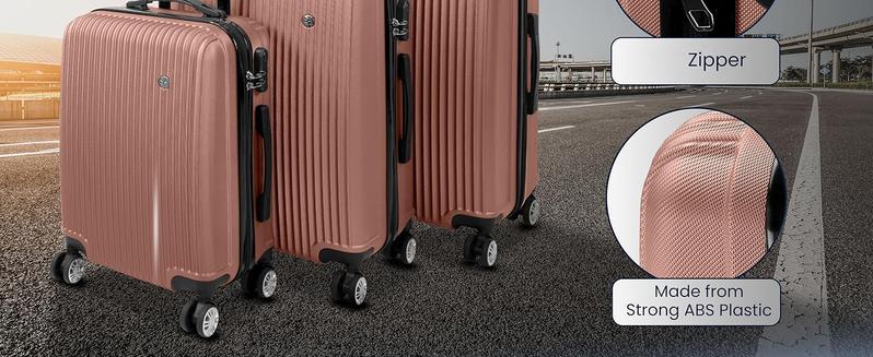 Product Introduction of [UK SELLER366] 3 Pk Suitcase |     ABS Hard Shell Suitcase with Lock |     Cabin Luggage, Luggage Sets, Cabin Suitcase, Luggage Set |     Carry on Suitcase, Hand Luggage Suitcase (Rose Gold) 1
