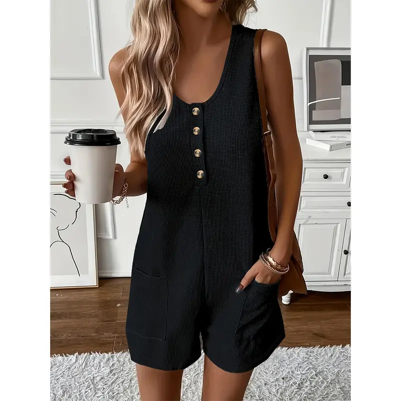 Vibrant Sleeveless Romper Jumpsuit - Women's Casual Loose Fit Rompers for Spring & Summer - Soft, Breathable, Comfortable, and Stylish Clothing for Ladies 1