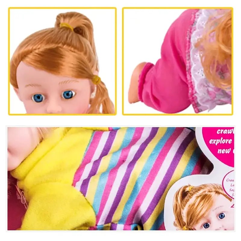 COO11 Kids Realistic Soft Vinyl Rubber 10 Inch Electric Crawling Baby Doll With Sound Laughing Talking Singing Dancing Interactive Toy Age 4+ (Pink) 4