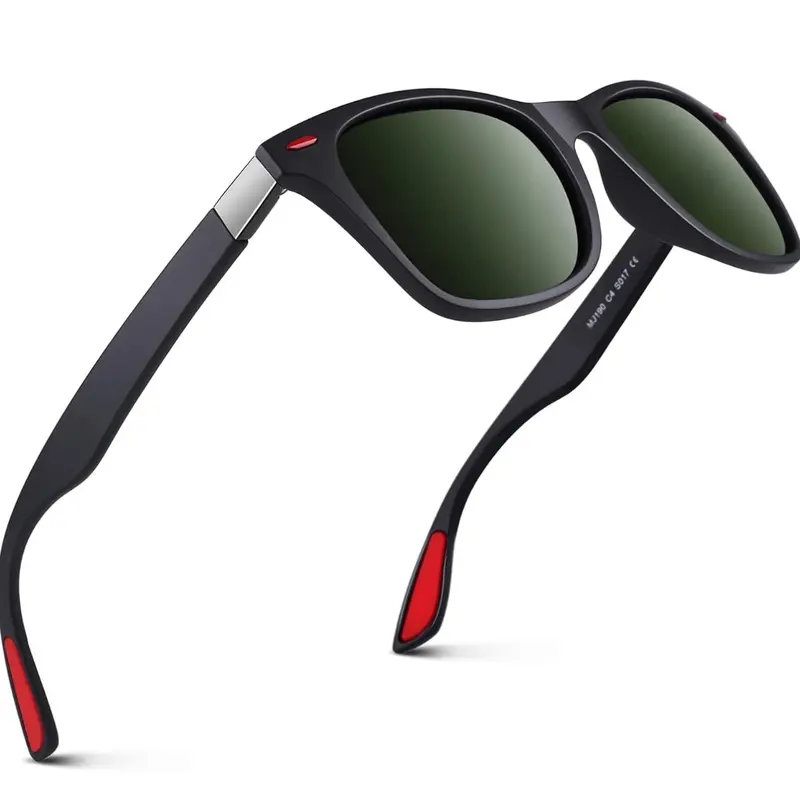 Polarised Sunglasses Mens Womens Lightweight TR90 Frame 100% UV400 Protection Black+Red or Black +Silver 0