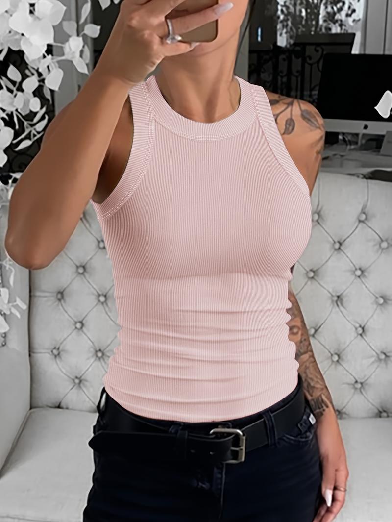 Product Introduction of Women Round Neck Ribbed Sleeveless Slim Fit Basic Tank Top Womenswear Comfort 2