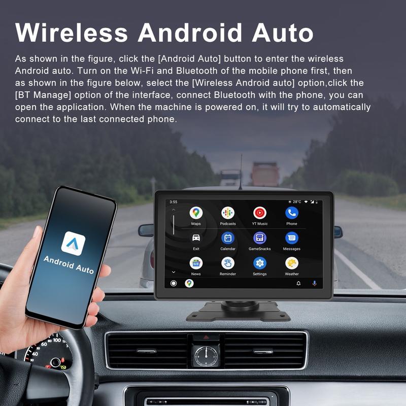 7 INCH PORTABLE WIRELESS APPLE CARPLAY ~ ANDROID AUTO BT FM 10 2