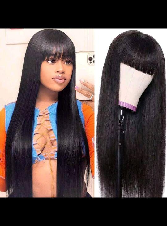 Product Introduction of Brazilian Straight Virgin Hair Wigs 180% Density with Bangs - Natural Black Color 5