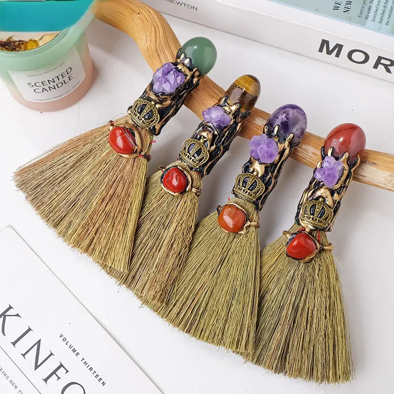 Witch Broom with Healing Crystals, Witch Broom, Magic Broom, Healing Crystals, Divination, Crystal Collection, Positive Energy, Energy Healing, Home decor, Broom Spirituality Gift Witchy Decor Cleansing Tool Amethyst Gemstones Gift Protection Altar 1