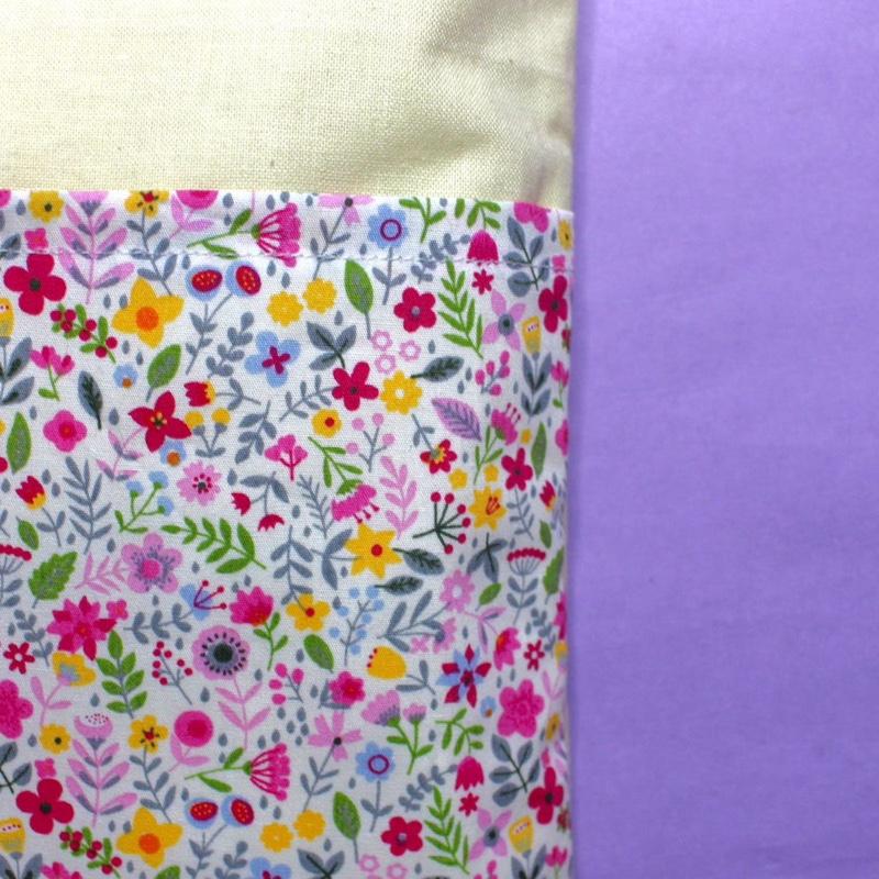 Spring Floral Book Sleeve with Yellow Contrast Fabric, Fully Lined and Padded for Protection. Pretty Wildflower Patterned Fabric on the Pocket for Storing Notebooks, Pens, etc. A Perfect Gift for any Book Lover. Kindle/Small Tablet Cover 7